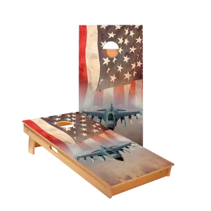 American Flag With Jet Star Cornhole Boards